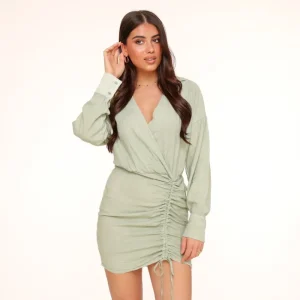 Army Green Linen Draped-Dress<Olivia & Kate Cheap