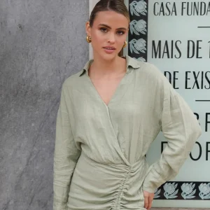 Army Green Linen Draped-Dress<Olivia & Kate Cheap