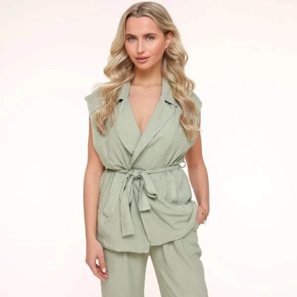 Army Green Oversized Linen-Gilet<Olivia & Kate Flash Sale