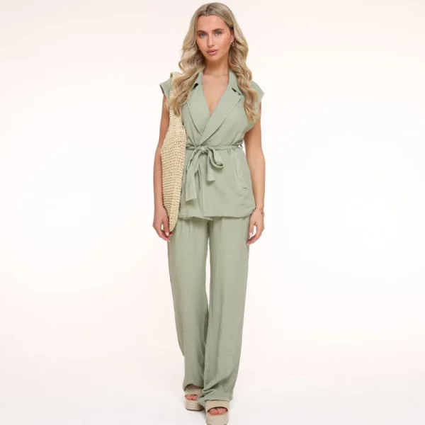 Army Green Oversized Linen-Gilet<Olivia & Kate Flash Sale
