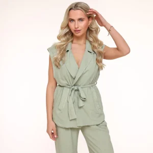 Army Green Oversized Linen-Gilet<Olivia & Kate Flash Sale