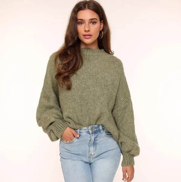 Army Green Wool Knitted-Sweater<Olivia & Kate New