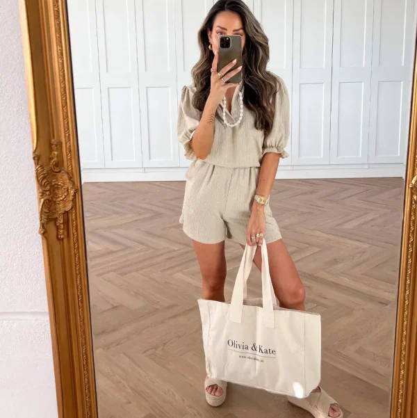 Beige Big Canvas-Bag<Olivia & Kate Hot
