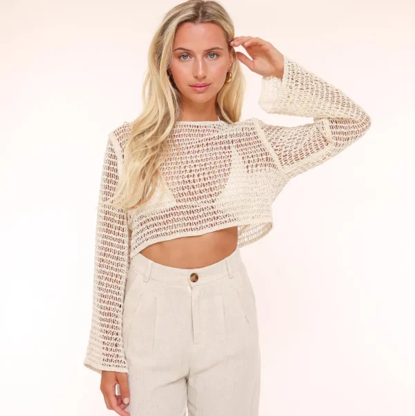 Beige Crochet Ls-Top<Olivia & Kate Cheap