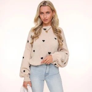 Beige Multiple Hearts-Sweater<Olivia & Kate Sale