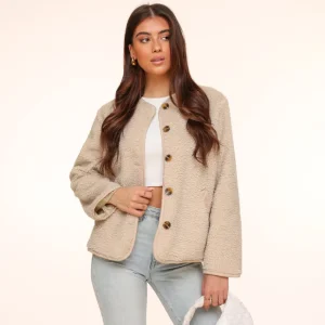 Beige Teddy-Jacket<Olivia & Kate Store