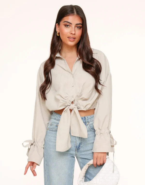 Beige Tied Cropped-Blouse<Olivia & Kate Cheap