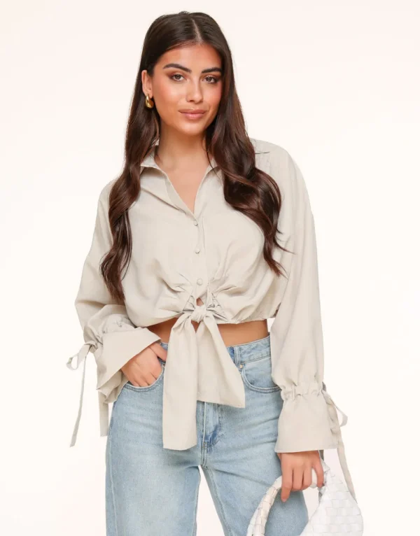Beige Tied Cropped-Blouse<Olivia & Kate Cheap