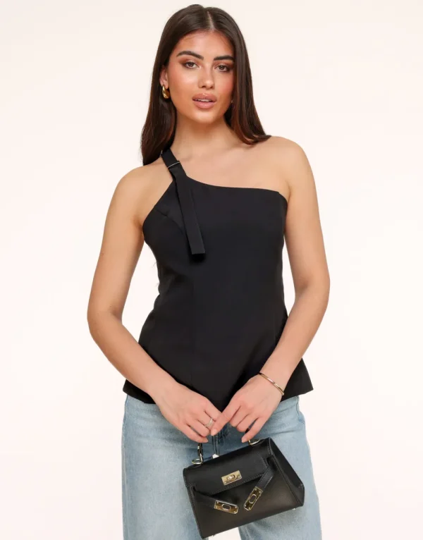 Black Asymmetric Open Back-Top<Olivia & Kate New