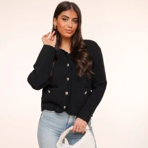 Black Golden Buttons Details Ls-Cardigan<Olivia & Kate Shop