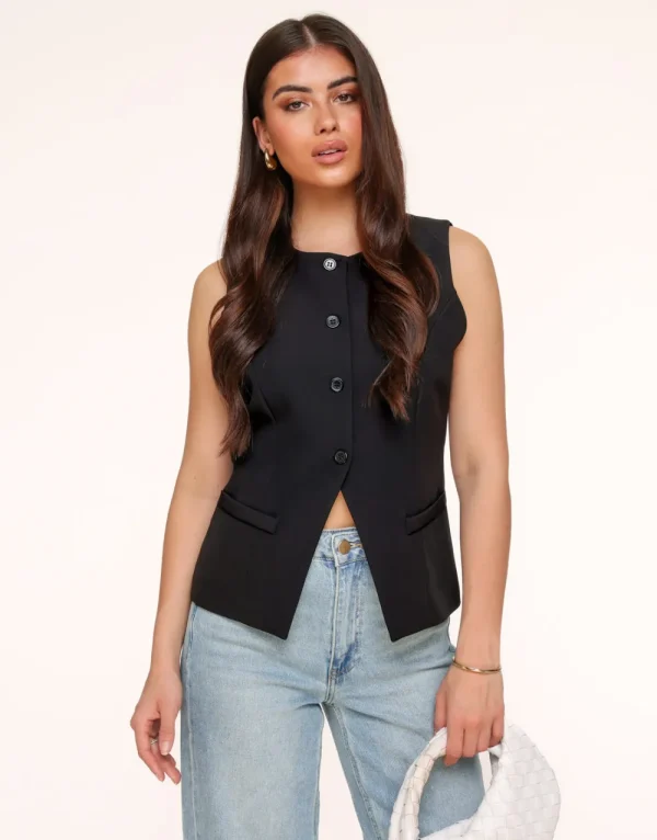 Black High Buttons-Gilet<Olivia & Kate Online
