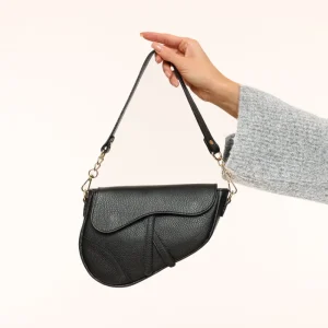 Black Leather Saddle-Bag<Olivia & Kate Best