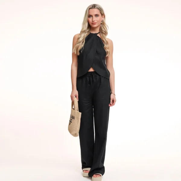 Black Linen Halter-Top<Olivia & Kate Fashion