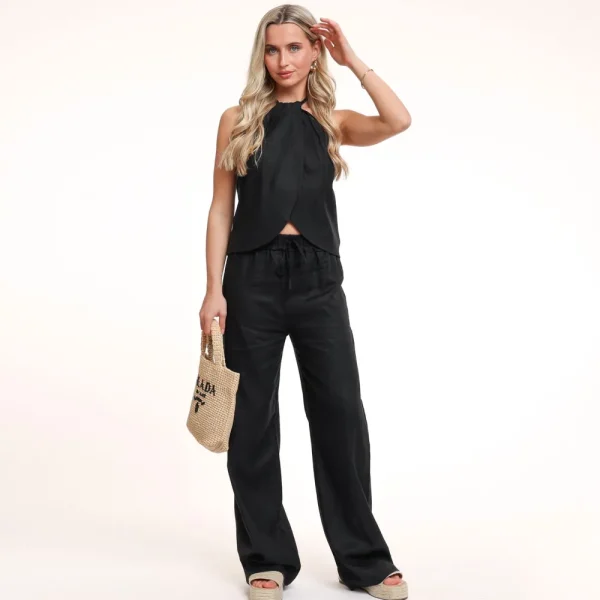 Black Linen Halter-Top<Olivia & Kate Fashion