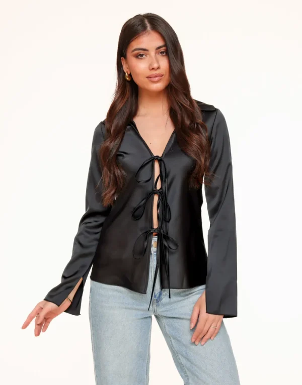 Black Satin Bow Ties-Top<Olivia & Kate Hot