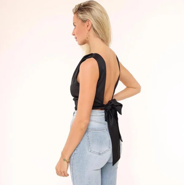 Black Satin Open Back-Top<Olivia & Kate Discount