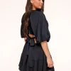 Black Short Puff Sleeves Tie Back-Dress<Olivia & Kate Flash Sale