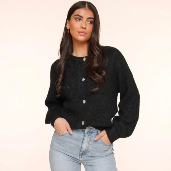 Black Strass Button-Cardigan<Olivia & Kate Discount
