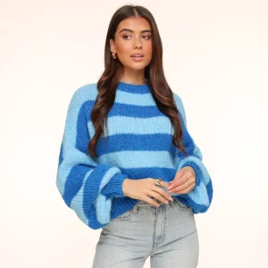 Blue Striped Knitted Ls-Sweater<Olivia & Kate Best