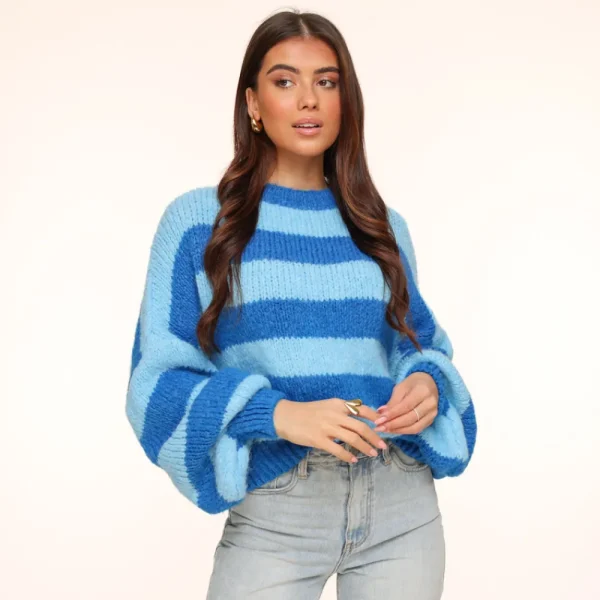 Blue Striped Knitted Ls-Sweater<Olivia & Kate Best