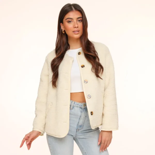 Creme Teddy-Jacket<Olivia & Kate Clearance