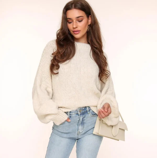 Creme Wool Oversized Knitted-Sweater<Olivia & Kate Flash Sale