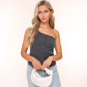 Dark Grey Buttons Details-Top<Olivia & Kate Outlet