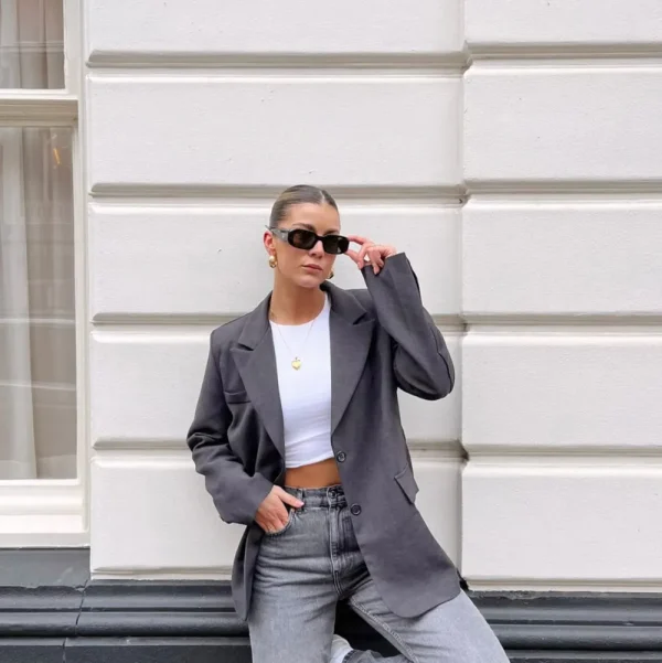 Dark Grey Classic-Blazer<Olivia & Kate Fashion