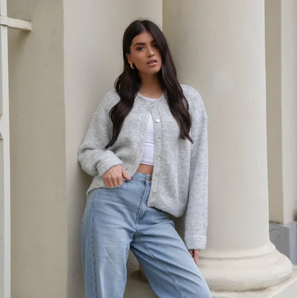 Grey Basic Knitted-Cardigan<Olivia & Kate Clearance
