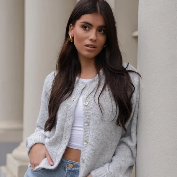 Grey Basic Knitted-Cardigan<Olivia & Kate Clearance