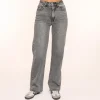 Grey Straight Wide-Jeans<Olivia & Kate Best