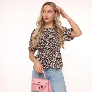 Leopard Stretchy Ss-Top<Olivia & Kate Store