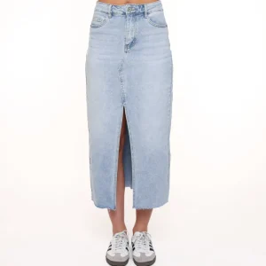 Light Blue Denim Split-Skirt<Olivia & Kate Store