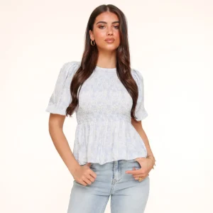 Light Blue Flowers Stretchy Ss-Top<Olivia & Kate Outlet
