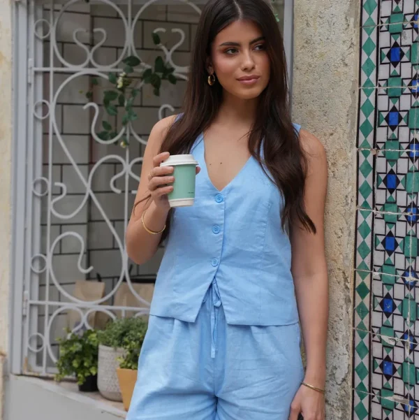 Light Blue Linen-Short<Olivia & Kate Discount