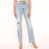 Light Blue Straight Ripped-Jeans<Olivia & Kate Discount
