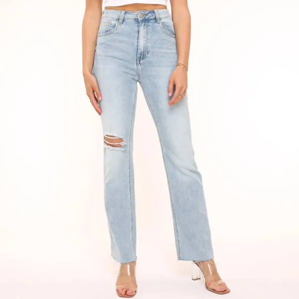 Light Blue Straight Ripped-Jeans<Olivia & Kate Discount