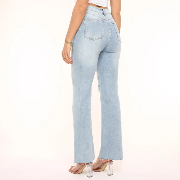 Light Blue Straight Ripped-Jeans<Olivia & Kate Discount