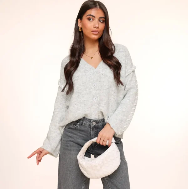 Light Grey Detailed Seams-Cardigan<Olivia & Kate Outlet