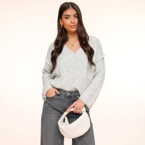 Light Grey Detailed Seams-Cardigan<Olivia & Kate Outlet