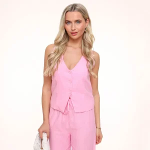 Light Low V-Neck Pink Linen-Gilet<Olivia & Kate Cheap