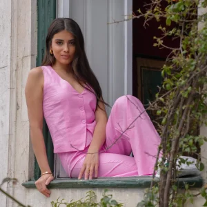 Light Low V-Neck Pink Linen-Gilet<Olivia & Kate Cheap