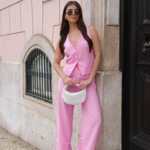Light Low V-Neck Pink Linen-Gilet<Olivia & Kate Cheap