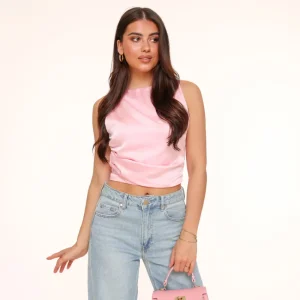 Light Pink Satin Open Back-Tops<Olivia & Kate Online