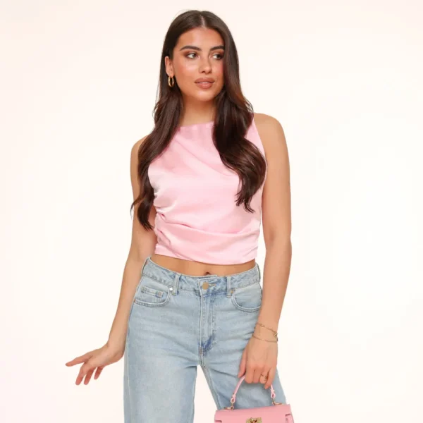 Light Pink Satin Open Back-Tops<Olivia & Kate Online