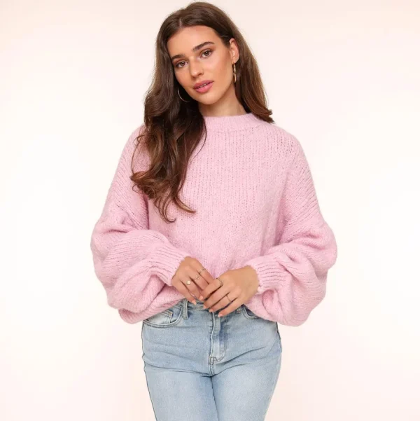 Light Pink Wool Knitted-Sweater<Olivia & Kate Hot