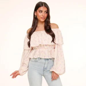 Lila Flowers Off Shoulder -Top<Olivia & Kate Store