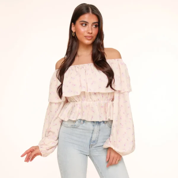 Lila Flowers Off Shoulder -Top<Olivia & Kate Store