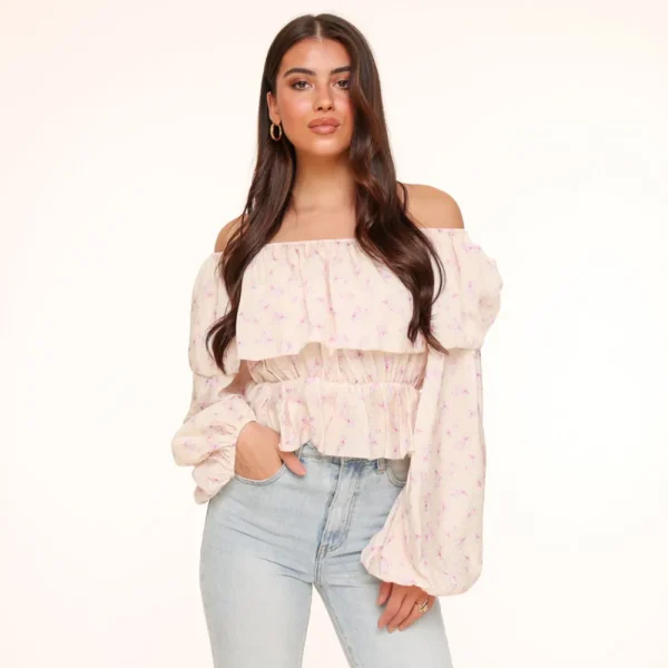 Lila Flowers Off Shoulder -Top<Olivia & Kate Store