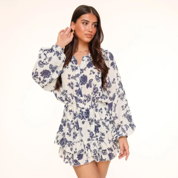 Navy Blue Flower Printed-Playsuit<Olivia & Kate Clearance